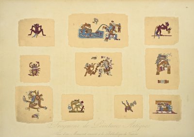 Frammenti di dipinti aztechi, dal manoscritto conservato nella Biblioteca Vaticana, illustrazione da Vues des Cordillères et Monumens des Peuples Indigènes de l